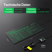 Anzucht-Heizmatte mit digitalem Dual-Display-Thermostat, 25x53 cm schwarze Wärmematte für die Keimung von Samen